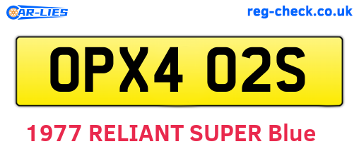 OPX402S are the vehicle registration plates.