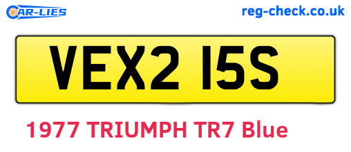 VEX215S are the vehicle registration plates.
