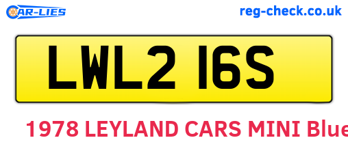 LWL216S are the vehicle registration plates.