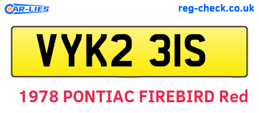 VYK231S are the vehicle registration plates.