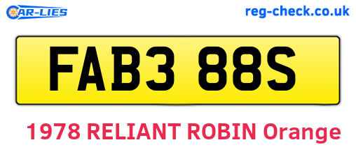 FAB388S are the vehicle registration plates.