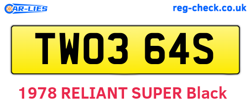 TWO364S are the vehicle registration plates.