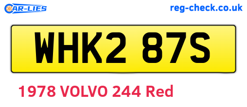 WHK287S are the vehicle registration plates.