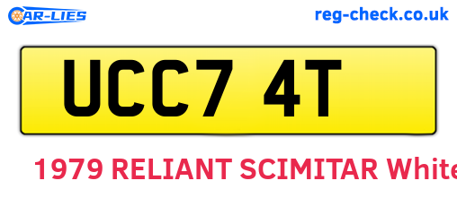 UCC74T are the vehicle registration plates.