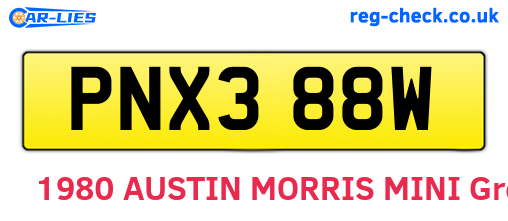 PNX388W are the vehicle registration plates.