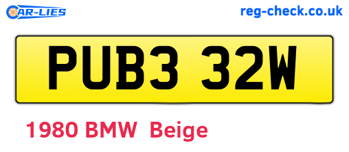 PUB332W are the vehicle registration plates.