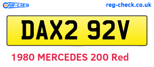 DAX292V are the vehicle registration plates.