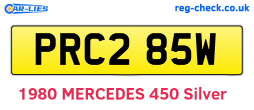 PRC285W are the vehicle registration plates.