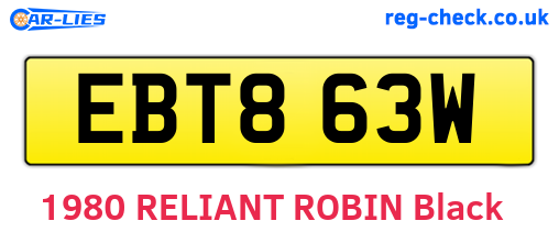 EBT863W are the vehicle registration plates.