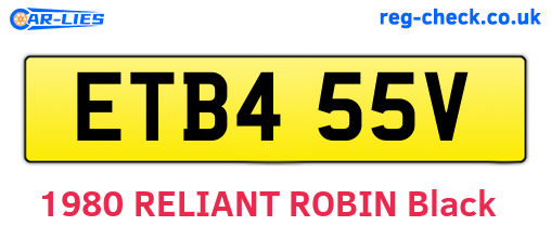 ETB455V are the vehicle registration plates.