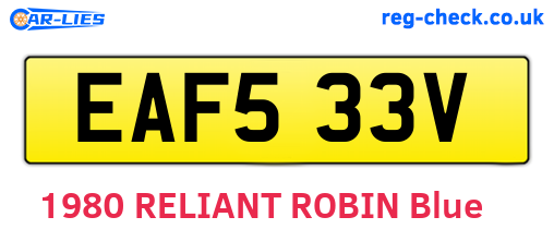 EAF533V are the vehicle registration plates.