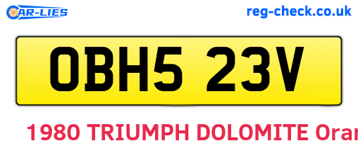 OBH523V are the vehicle registration plates.