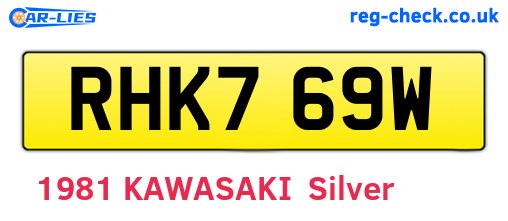 RHK769W are the vehicle registration plates.