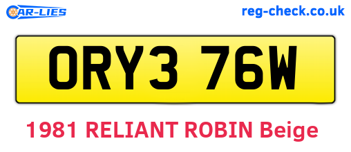 ORY376W are the vehicle registration plates.
