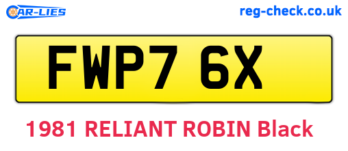 FWP76X are the vehicle registration plates.