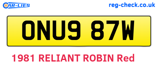 ONU987W are the vehicle registration plates.