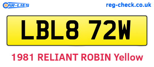 LBL872W are the vehicle registration plates.