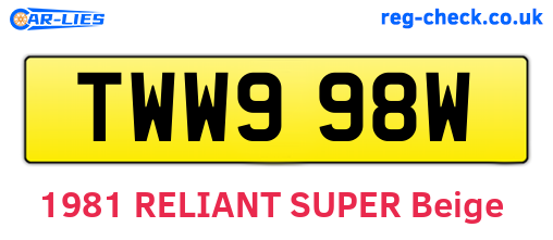 TWW998W are the vehicle registration plates.