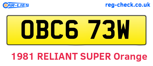 OBC673W are the vehicle registration plates.