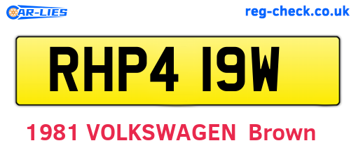 RHP419W are the vehicle registration plates.