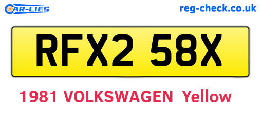 RFX258X are the vehicle registration plates.