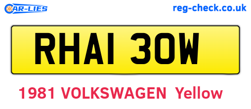 RHA130W are the vehicle registration plates.