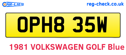 OPH835W are the vehicle registration plates.