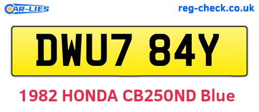 DWU784Y are the vehicle registration plates.