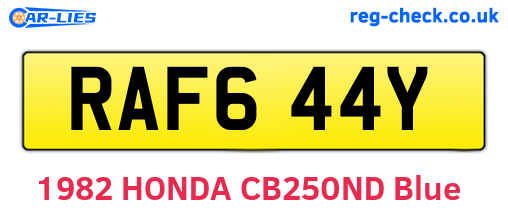 RAF644Y are the vehicle registration plates.