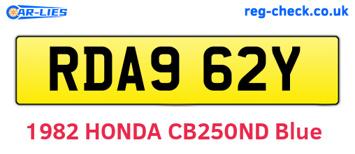 RDA962Y are the vehicle registration plates.