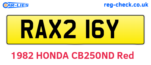 RAX216Y are the vehicle registration plates.