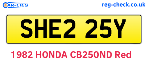 SHE225Y are the vehicle registration plates.