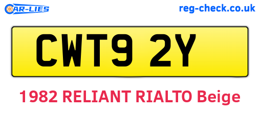 CWT92Y are the vehicle registration plates.