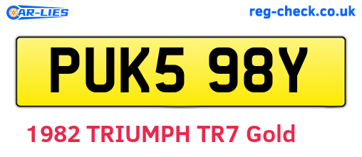 PUK598Y are the vehicle registration plates.