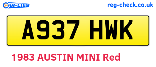 A937HWK are the vehicle registration plates.