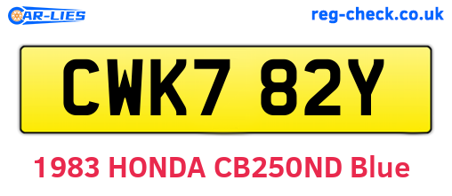 CWK782Y are the vehicle registration plates.