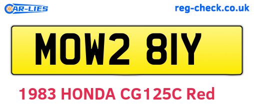 MOW281Y are the vehicle registration plates.