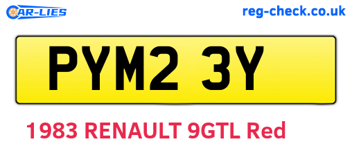 PYM23Y are the vehicle registration plates.
