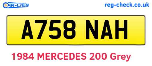 A758NAH are the vehicle registration plates.