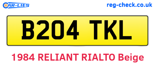 B204TKL are the vehicle registration plates.