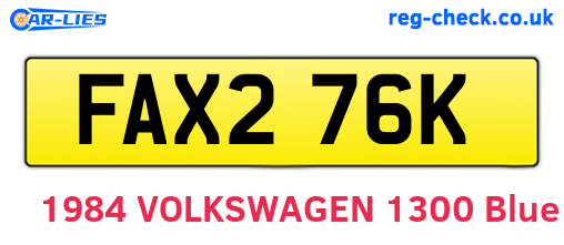 FAX276K are the vehicle registration plates.