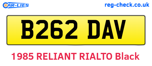 B262DAV are the vehicle registration plates.