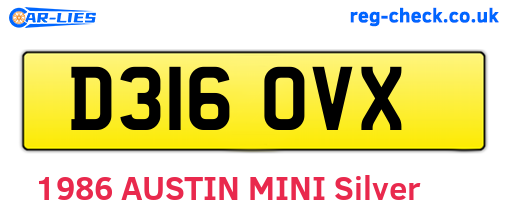 D316OVX are the vehicle registration plates.