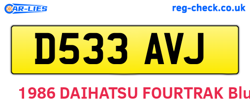 D533AVJ are the vehicle registration plates.