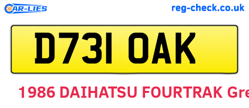 D731OAK are the vehicle registration plates.