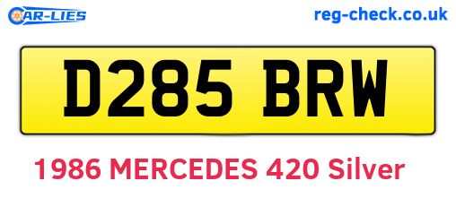 D285BRW are the vehicle registration plates.