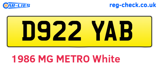 D922YAB are the vehicle registration plates.