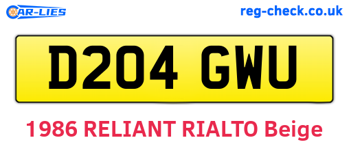 D204GWU are the vehicle registration plates.
