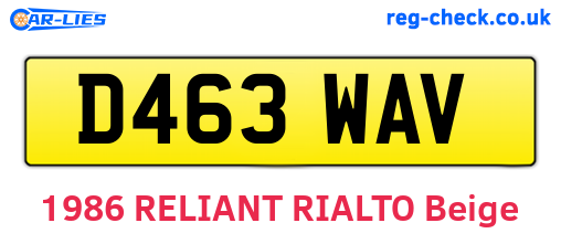 D463WAV are the vehicle registration plates.