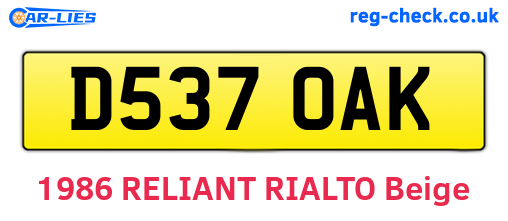 D537OAK are the vehicle registration plates.